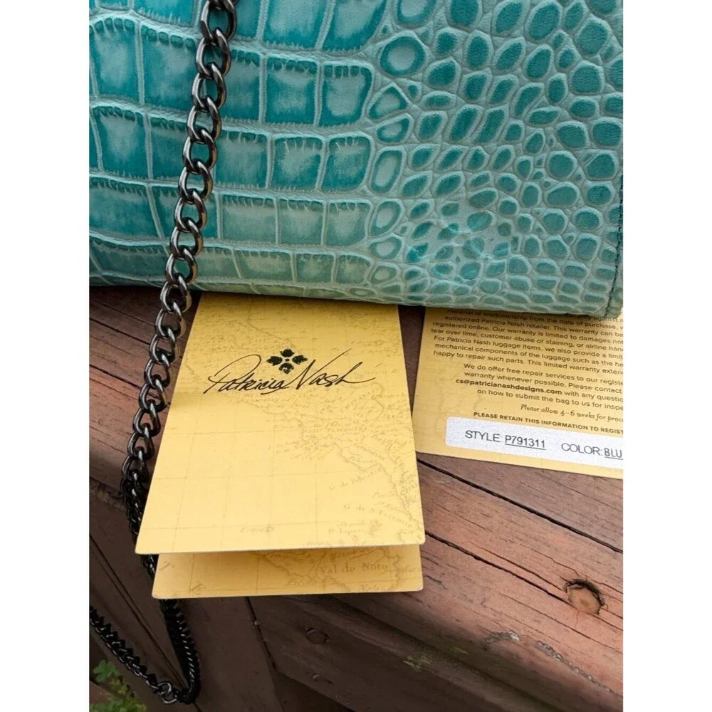 Patricia Nash Aqua Croc Leather Laureana Frame Satchel Bag
